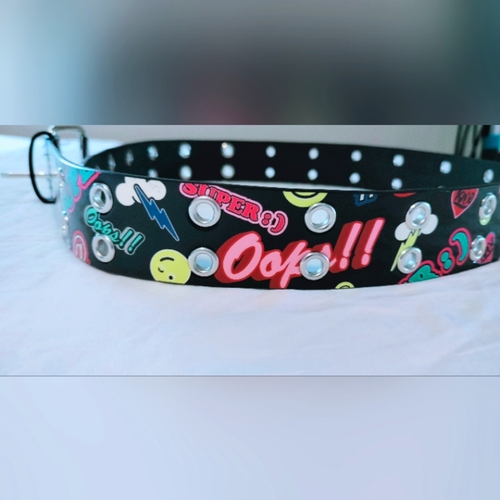 Retro Y2K 80s Ladies Belt Black with Bright Colors